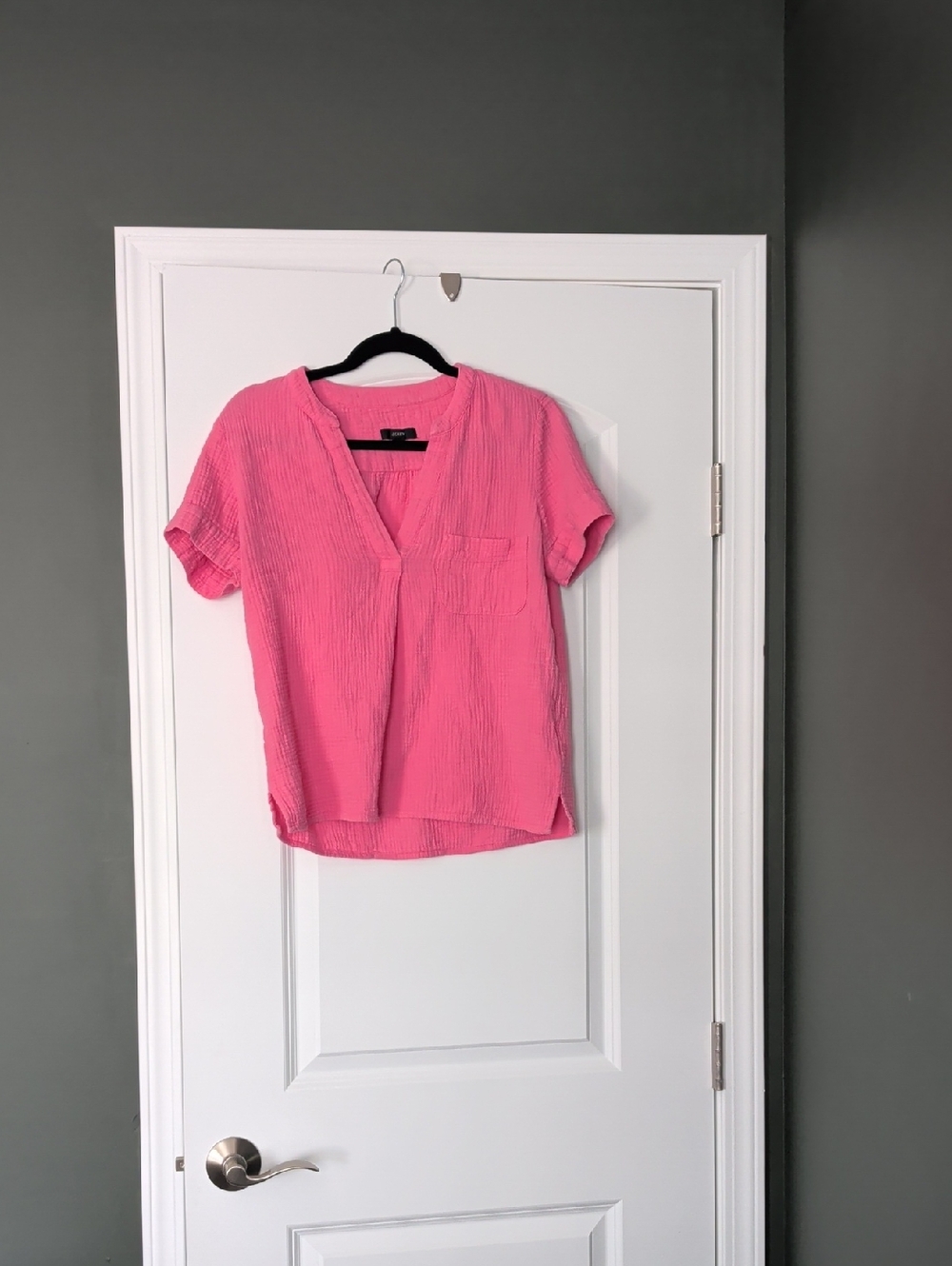 J. Crew Pink V-Neck Short Sleeve Pocket Blouse